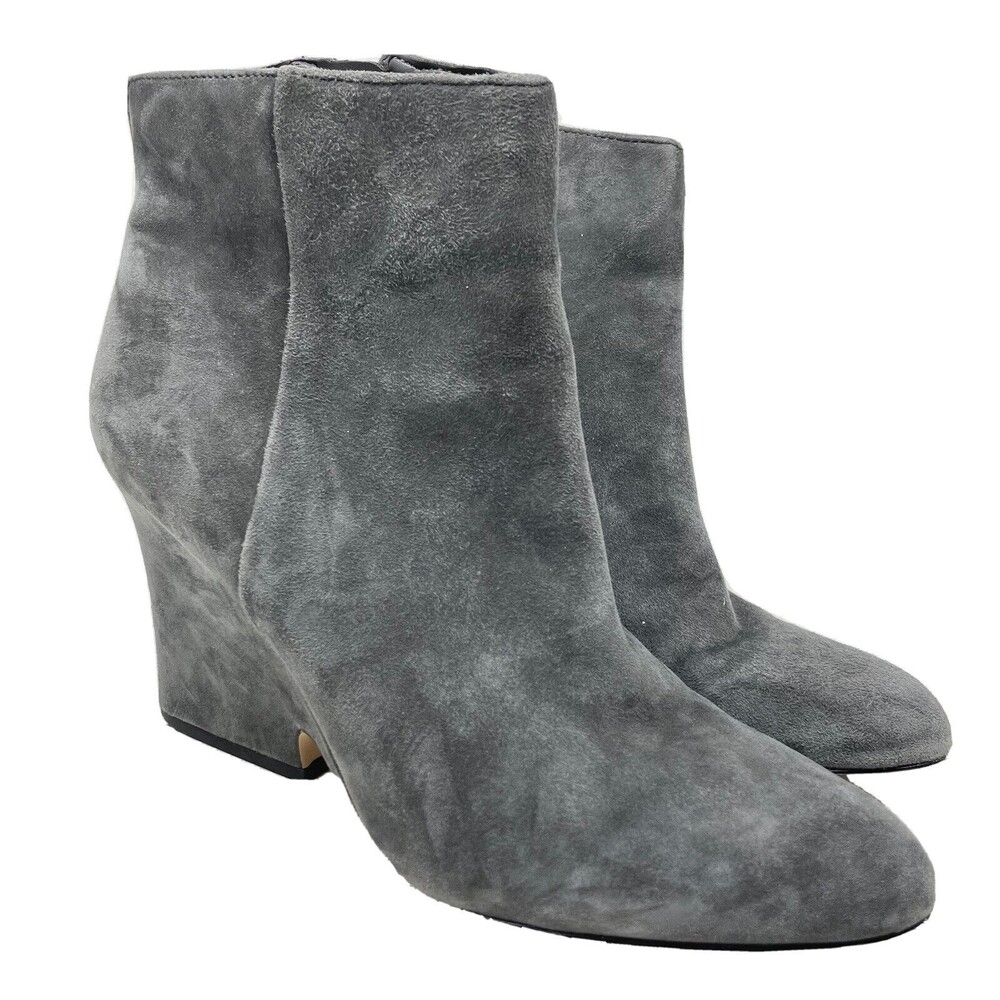 Sam Edelman Wilson Gray Suede Leather Zip High Wedge Heel Ankle Boots Size 9.5 M